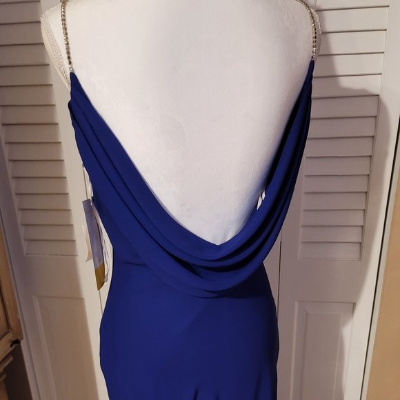 DAVE & JOHNNY ROYAL CHIFFON OVERLAY LONG DRESS - Picture 5 of 16